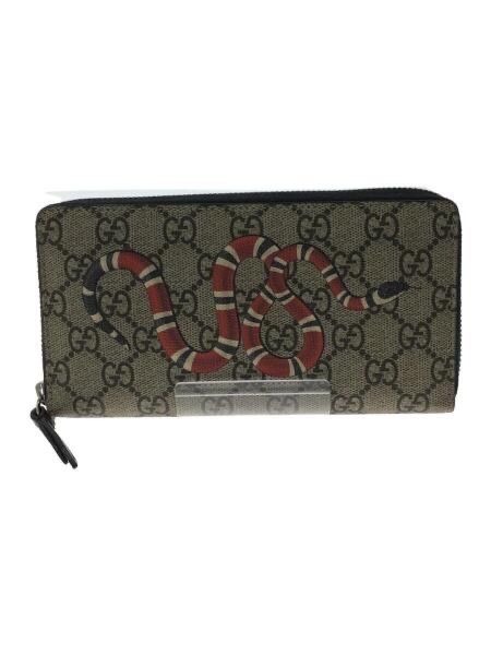 GUCCI Kingsnake Print GG Supreme Zip Around Wallet "Beige/Ebony"