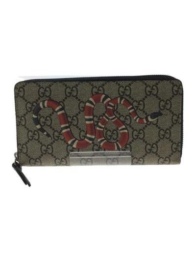 GUCCI Kingsnake Print GG Supreme Zip Around Wallet "Beige/Ebony"