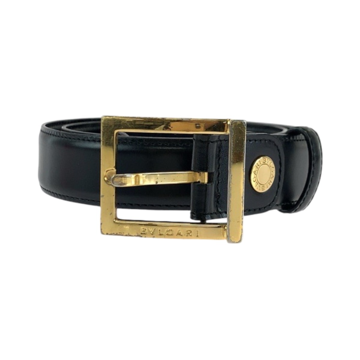 BVLGARI ブルガリ スクエアバックル ブラック 黒 ゴールド金具 レザー ベルト バックル 504921 【中古】