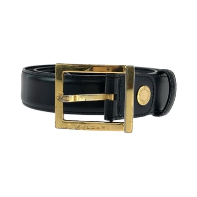 BVLGARI ブルガリ スクエアバックル ブラック 黒 ゴールド金具 レザー ベルト バックル 504921 【中古】