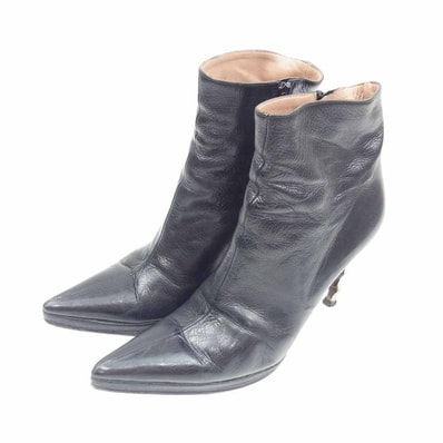 GUCCI グッチ パンプス 131449 メタル バンブーヒール ショート ブーツ ブラック系 7【中古】