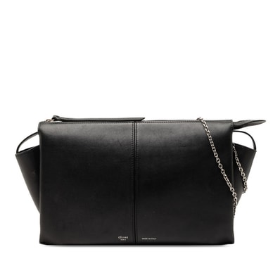 セリーヌ トリフォルド チェーン ショルダーバッグ ブラック レザー レディース CELINE 【中古】