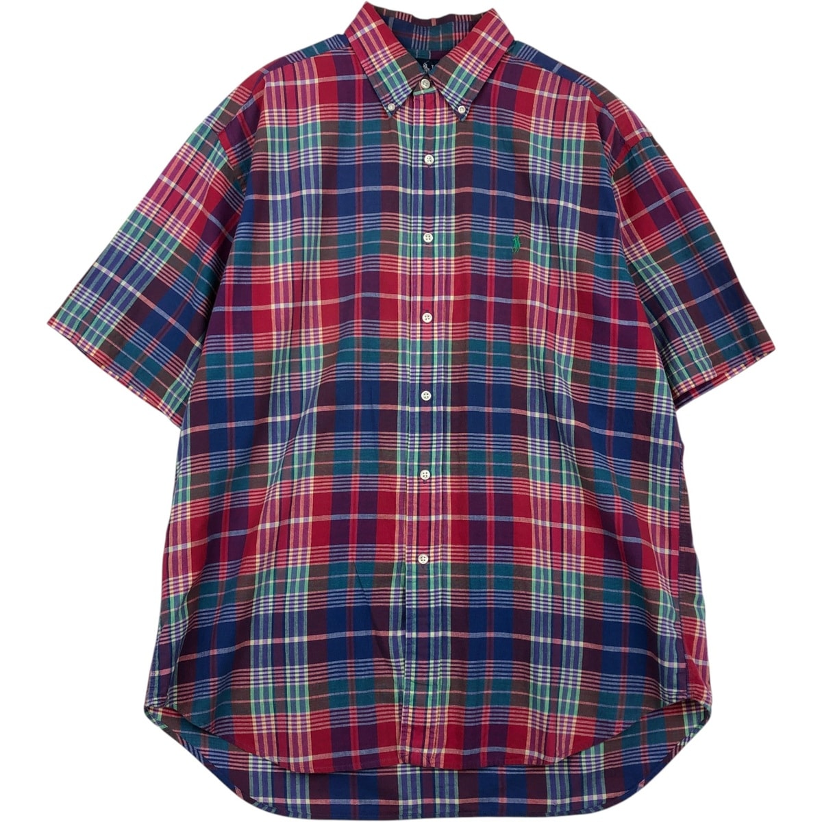 古着 ラルフローレン Ralph Lauren BLAKE マドラスチェック 半袖 ボタンダウン チェックシャツ メンズL相当/eaa639484