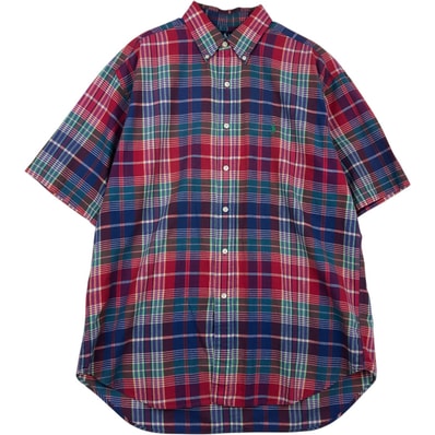 古着 ラルフローレン Ralph Lauren BLAKE マドラスチェック 半袖 ボタンダウン チェックシャツ メンズL相当/eaa639484