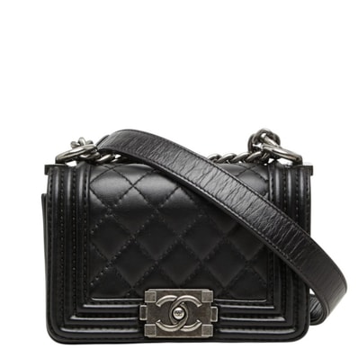 シャネル ココマーク ボーイシャネル チェーン ショルダーバッグ ブラック レザー レディース CHANEL 中古