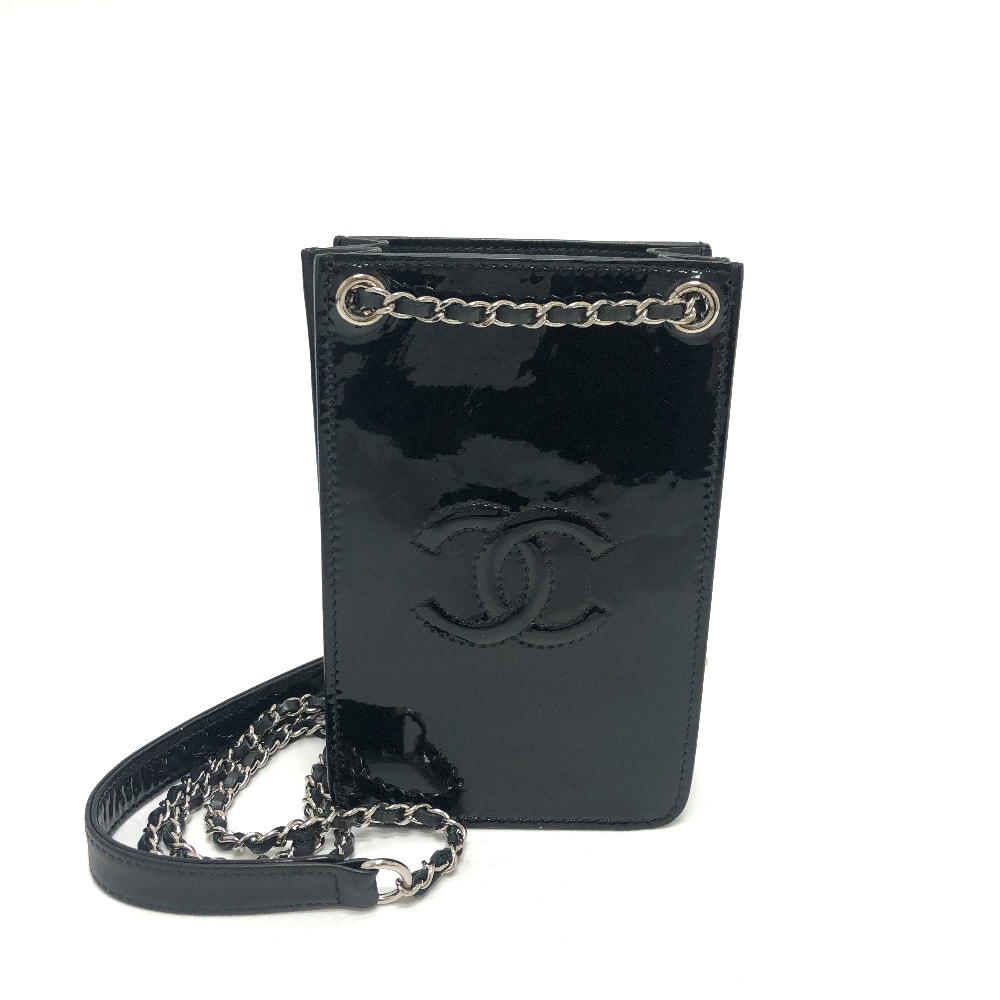 シャネル CHANEL ココマーク ポーチ チェーン ショルダーバッグ エナメル ブラック