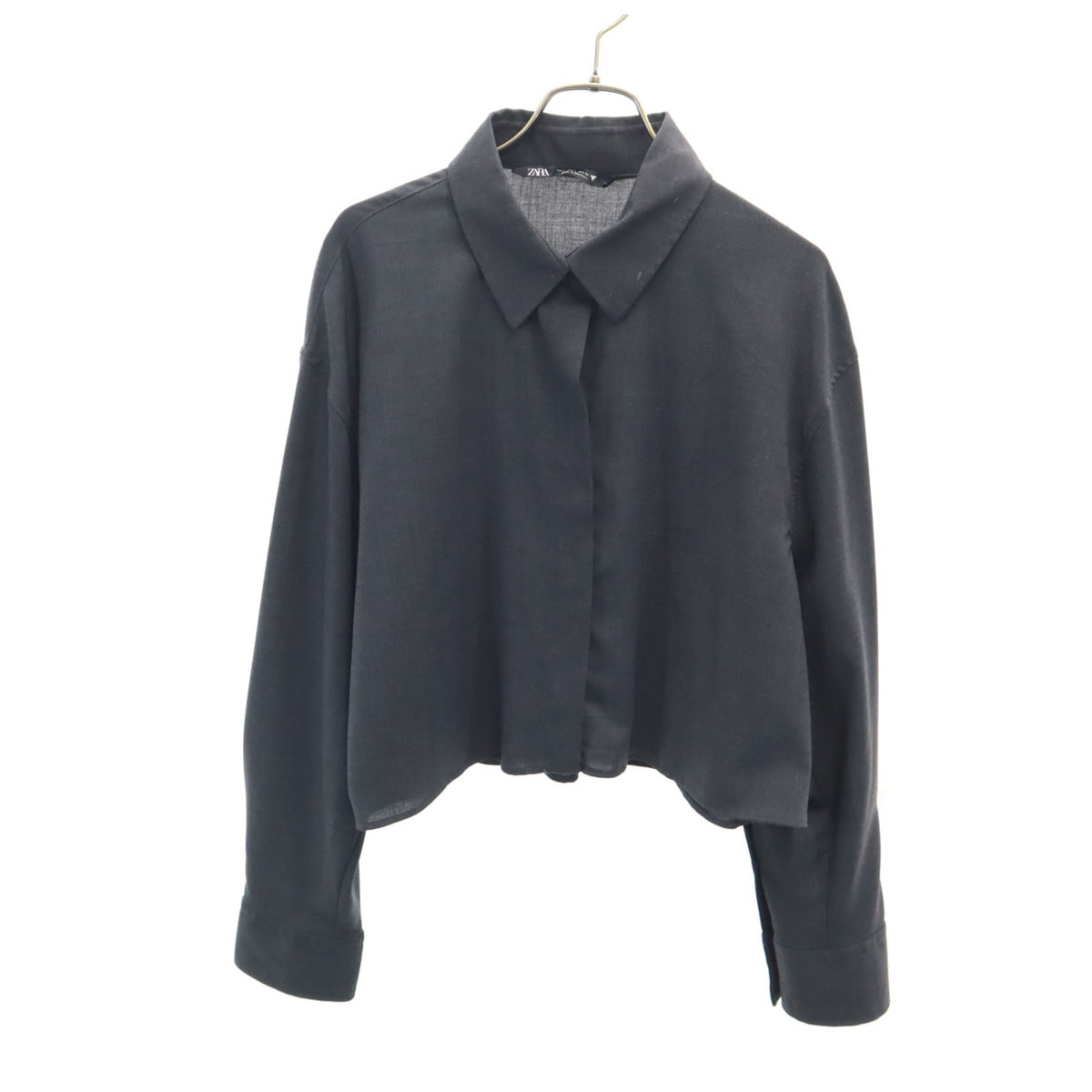 ZARA ザラ 長袖 ショート丈 シャツ L チャコールグレー
