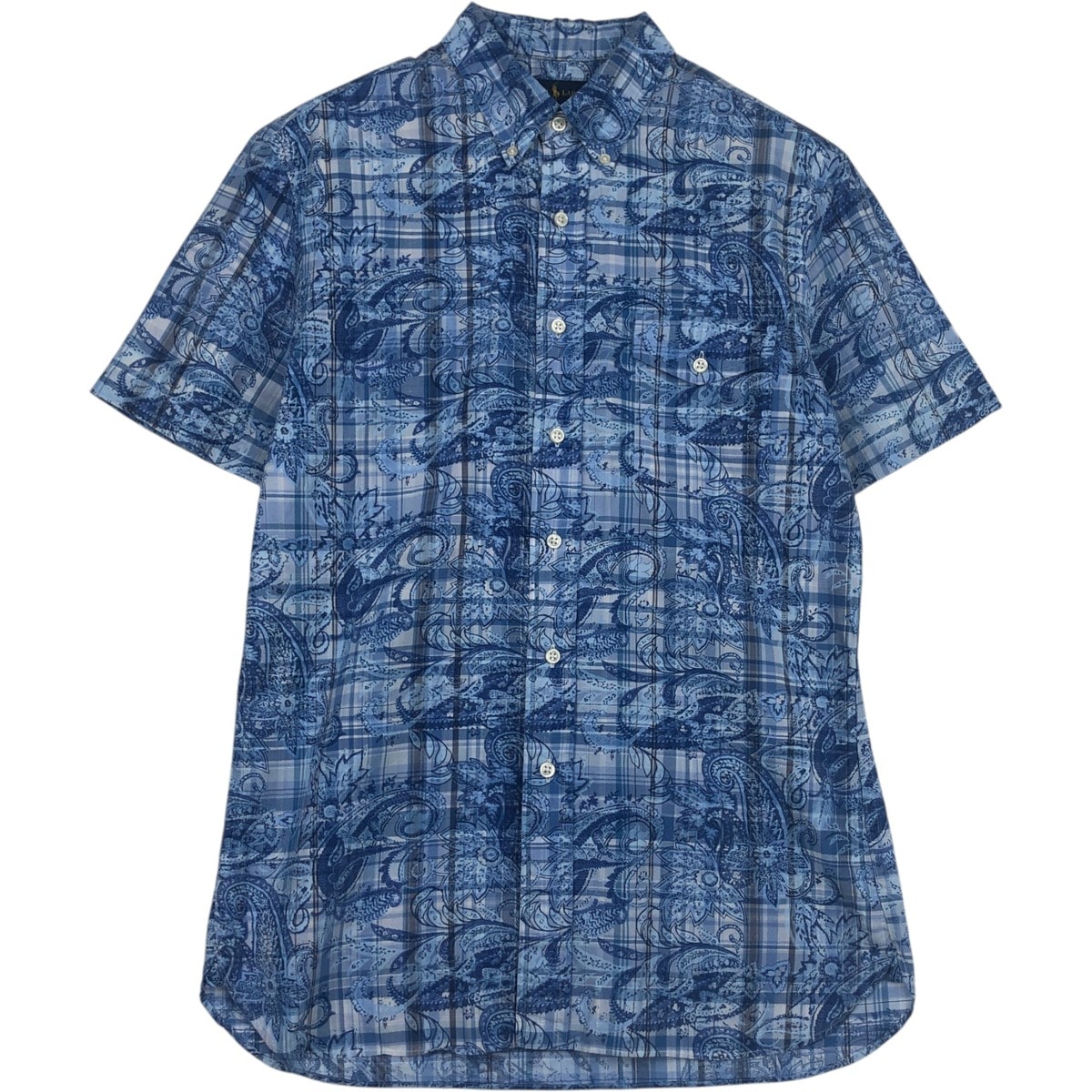 古着 ラルフローレン Ralph Lauren SLIM FIT チェック柄 総柄 ペイズリー柄 半袖 ボタンダウンシャツ メンズM相当/eaa637728