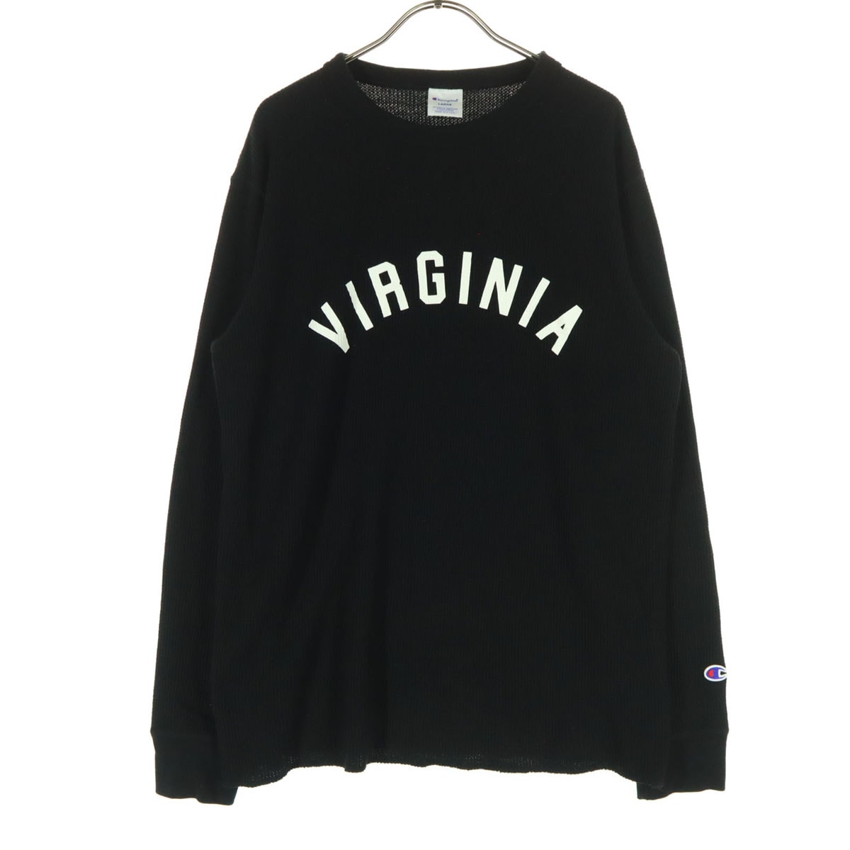 美品 Champion チャンピオン プリント 長袖 サーマル カットソー L ブラック ワッフル ロンT