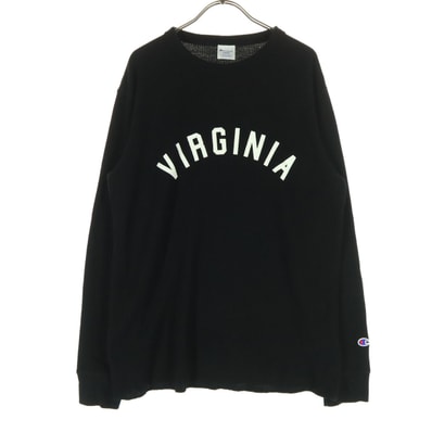 美品 Champion チャンピオン プリント 長袖 サーマル カットソー L ブラック ワッフル ロンT