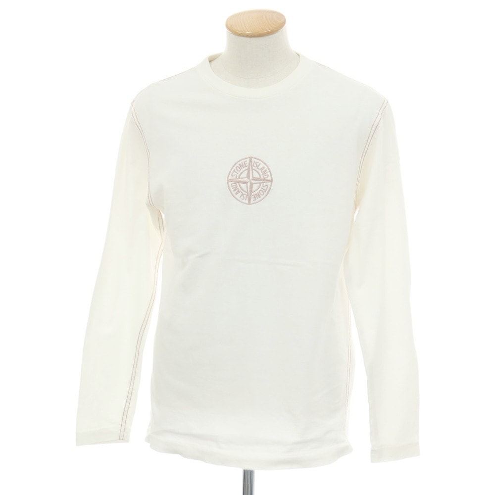 【中古】ストーンアイランド STONE ISLAND コットン クルーネック 長袖Tシャツ ホワイト【サイズS】【メンズ】