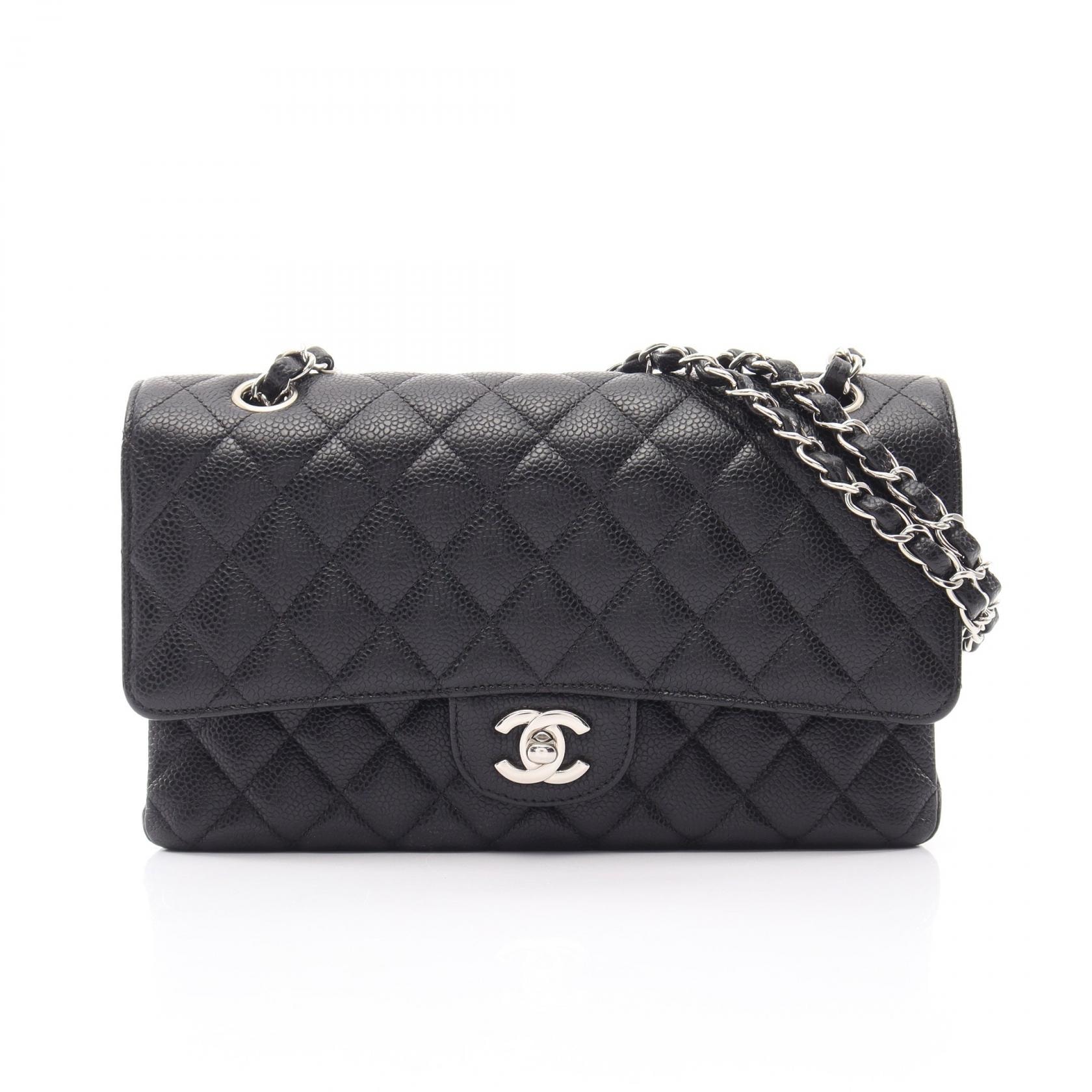 シャネル CHANEL マトラッセ Wフラップ ショルダーバッグ バッグ キャビアスキン(グレインドカーフ) レディース ブラック系 【中古】