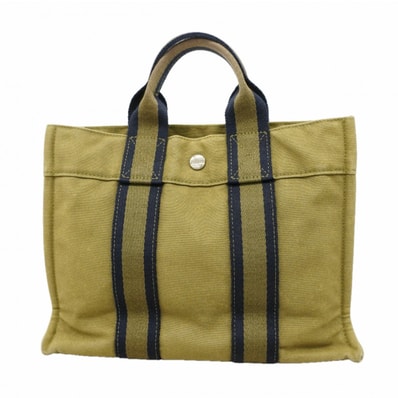 【6eb1202】エルメス トートバッグ フールトゥPM キャンバス カーキ シルバー金具【中古】レディース