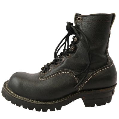 CHROME HEARTS クロムハーツ(原本無) ブーツ ×WESCO JOBMASTER ジョブマスター 旧ロゴ オールド レザーブレード レースアップ ヒールスクロールラベルカスタム レザーブーツ ブラック系 8.5E【中古】