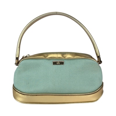 美品 GUCCI グッチ グリーン ゴールド キャンバス レザー/ ハンドバッグ アクセサリーポーチ 600036 【中古】