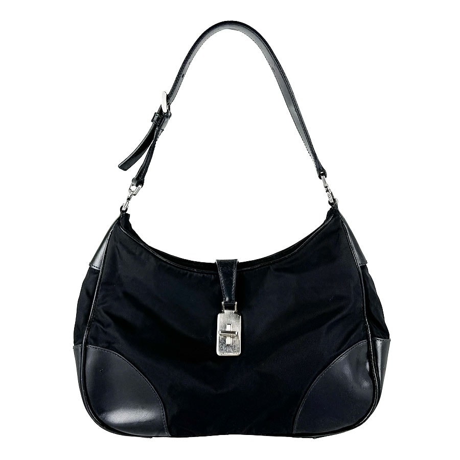 プラダ PRADA ハンドバッグ ナイロン/レザー ブラック レディース KPB084【中古】 z10928
