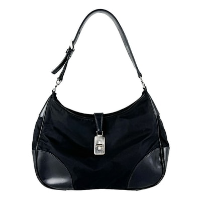 プラダ PRADA ハンドバッグ ナイロン/レザー ブラック レディース KPB084【中古】 z10928