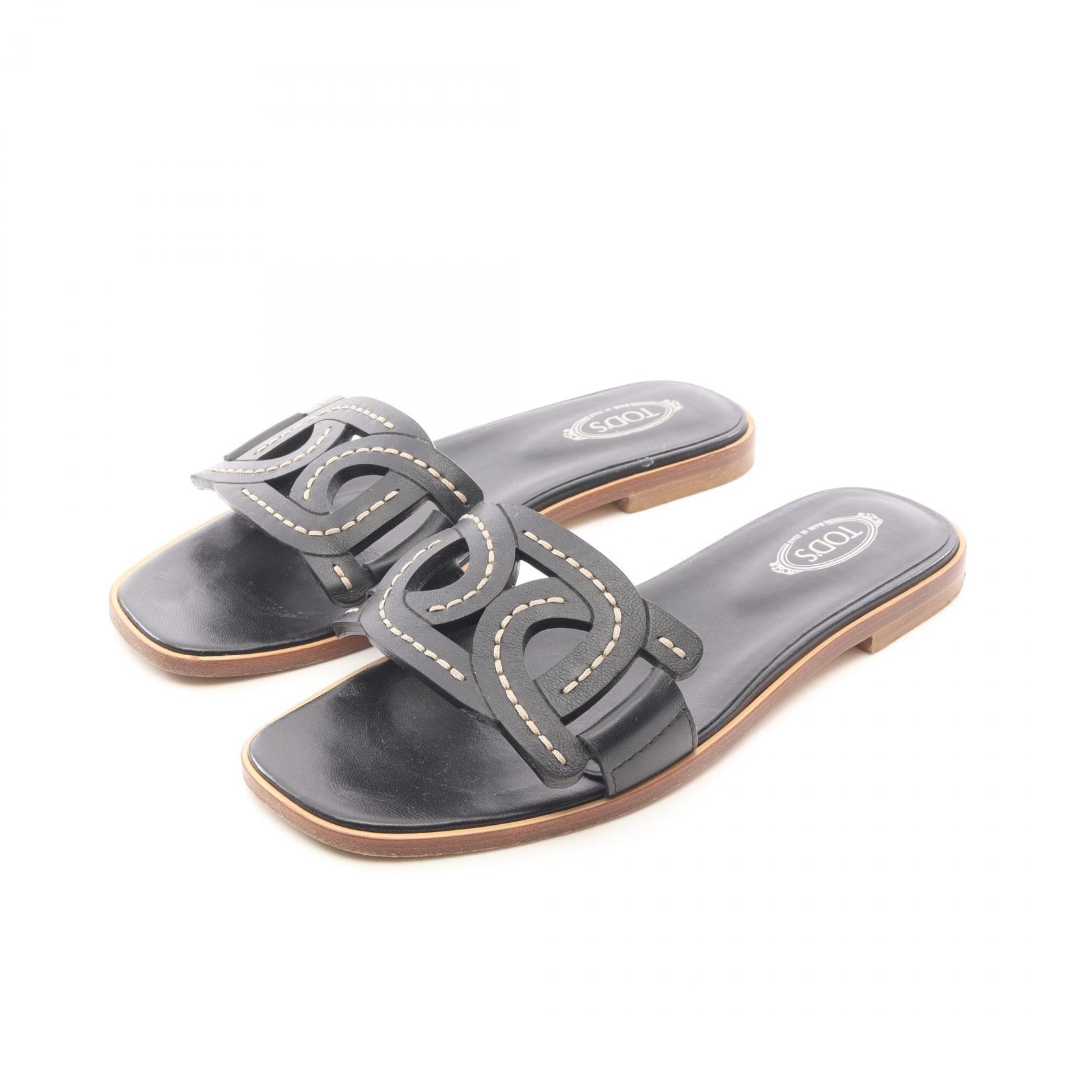 トッズ TOD'S フラット サンダル 靴 レザー レディース ブラック系 【中古】