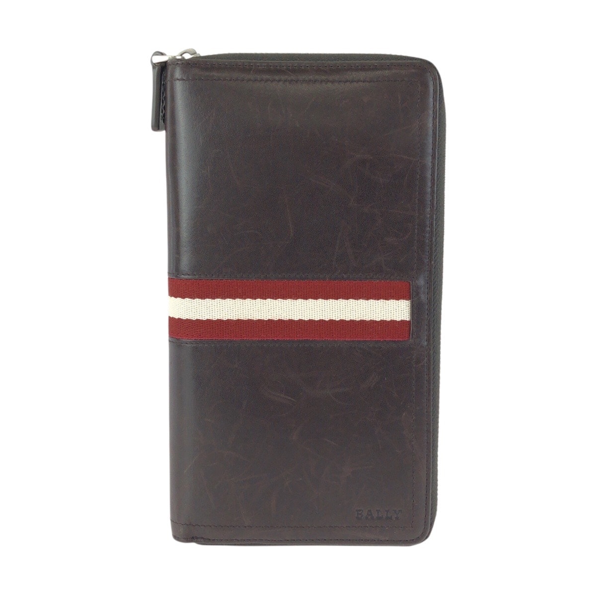 BALLY バリー トレインスポッティング ブラウン シルバー金具 レザー 長財布 ラウンドファスナー 602957 【中古】