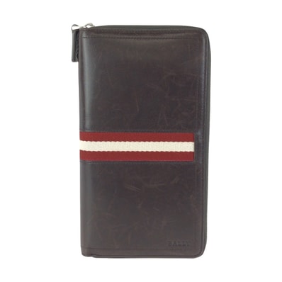 BALLY バリー トレインスポッティング ブラウン シルバー金具 レザー 長財布 ラウンドファスナー 602957 【中古】