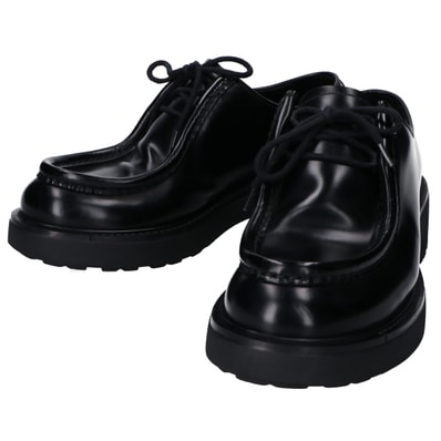 プラダ 23AW 2EG419 ブラック ダイアパソン オペークブラッシュドレザーシューズ 8 1/2