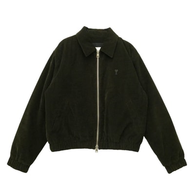 AMI PARIS アミパリス HJK037.CO0089 Zipped Corduroy Bomber Jacket コーデュロイ ロゴ 刺繍 中綿 ボンバー ジャケット ダークブラウン系 XL【中古】