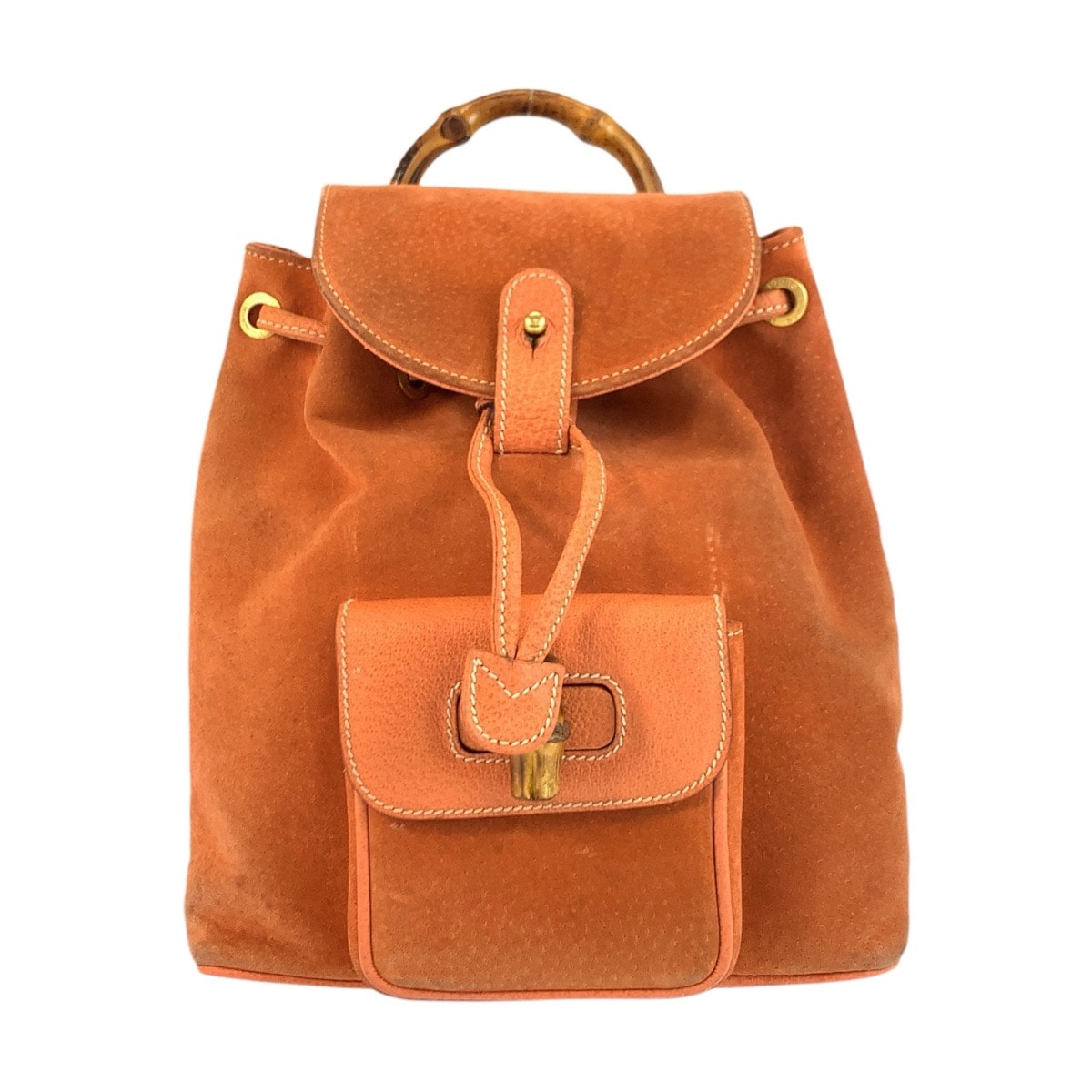 GUCCI グッチ バンブー オレンジ ブラウン ゴールド金具 スウェード リュックサック バックパック 504889 【中古】