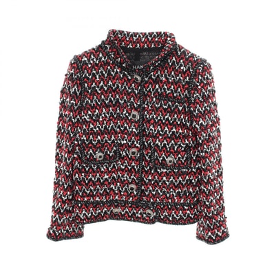 シャネル CHANEL ココマークボタン スパンコール付き ツイード 衣料品 アウター ポリエステル レディース レッド系 / ブラック系 / ホワイト系 P38157V27588 【中古】