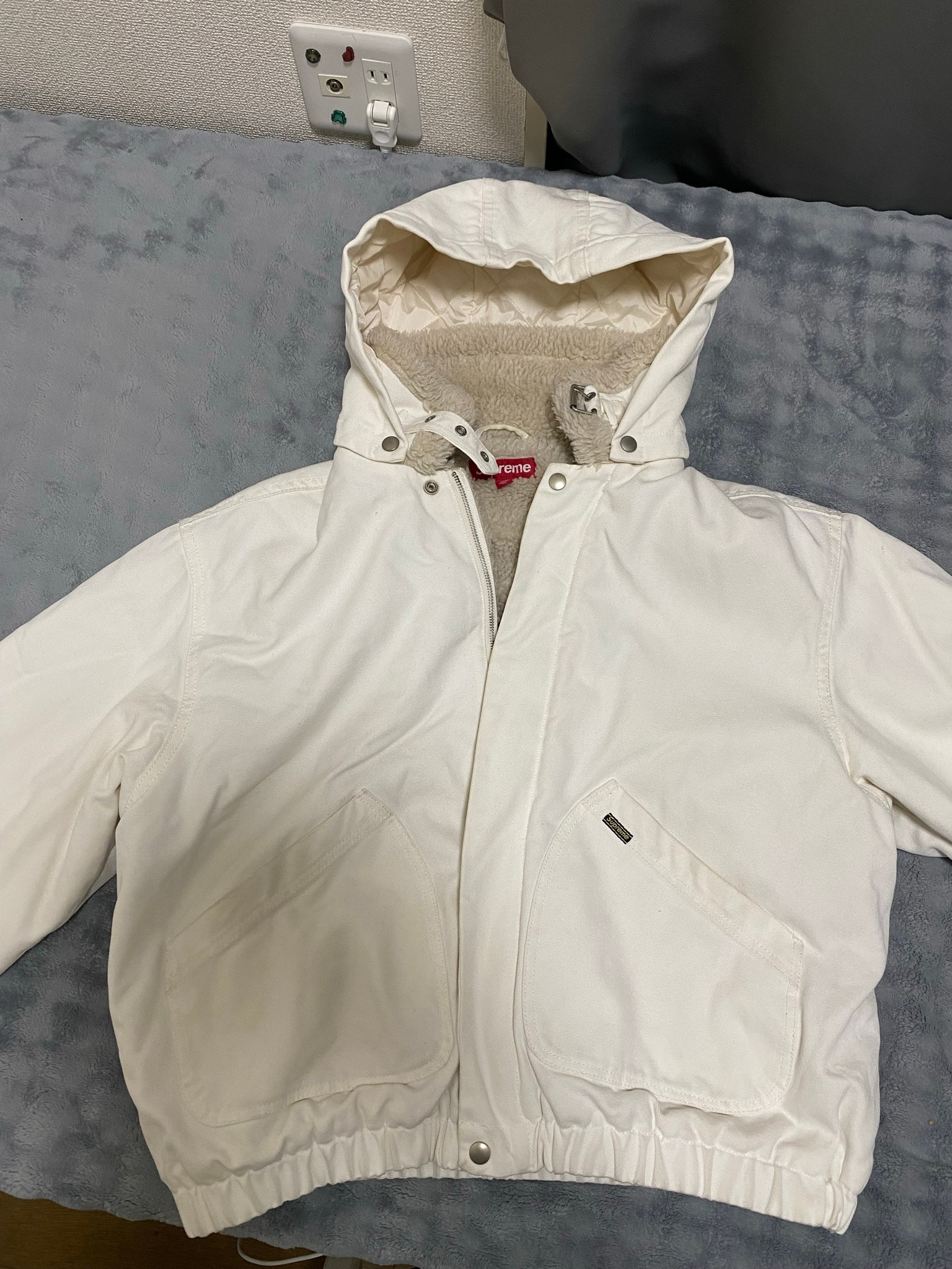 Supreme Faux Shearling Lined Bomber Jacket "White"