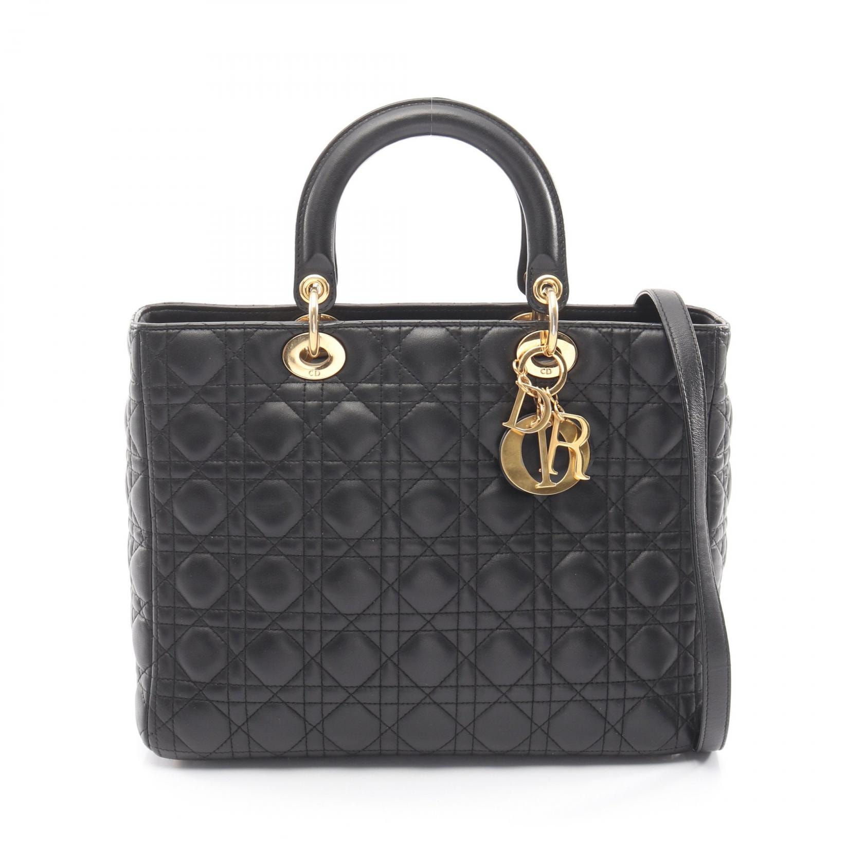 ディオール Dior レディディオール ラージ カナージュ ハンドバッグ バッグ レザー レディース ブラック系 【中古】