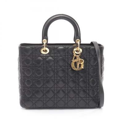 ディオール Dior レディディオール ラージ カナージュ ハンドバッグ バッグ レザー レディース ブラック系 【中古】