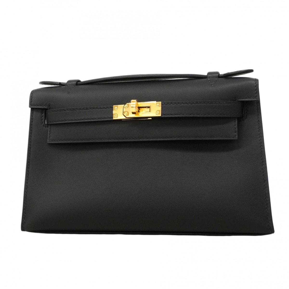 【6db2226-g】エルメス ハンドバッグ ポシェットケリー スイフト ブラック ゴールド金具 K刻印【中古】レディース