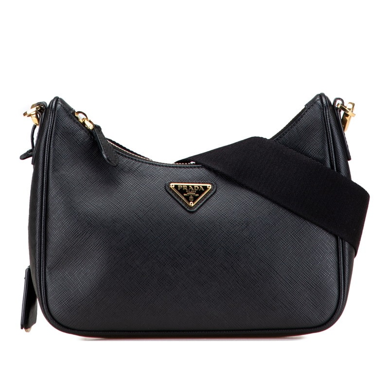 プラダ 三角ロゴプレート ショルダーバッグ 1BH204 ブラック サフィアーノレザー レディース PRADA 中古