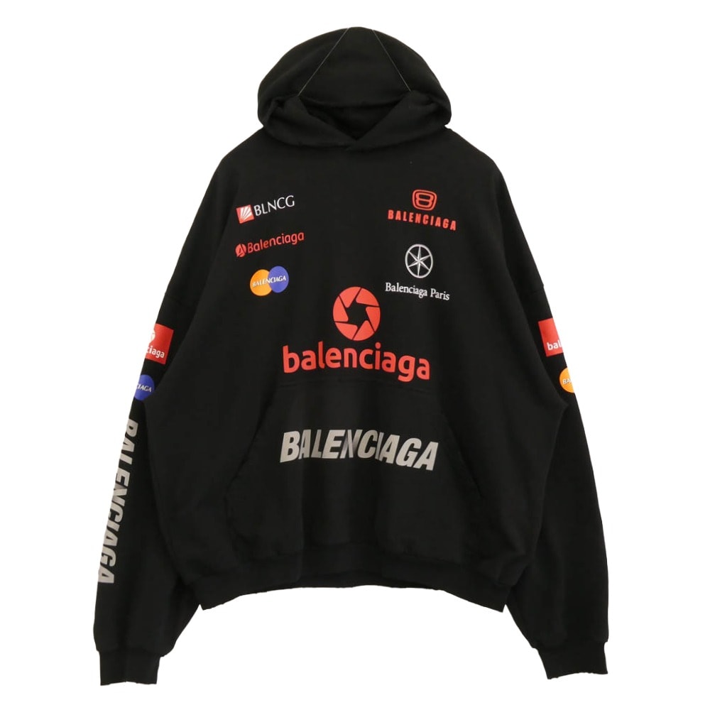 BALENCIAGA バレンシアガ パーカー 23AW 767885 TPVF1 Top League Round Hoodie トップリーグ ダメージ加工 フーディー パーカー ブラック系 5【中古】
