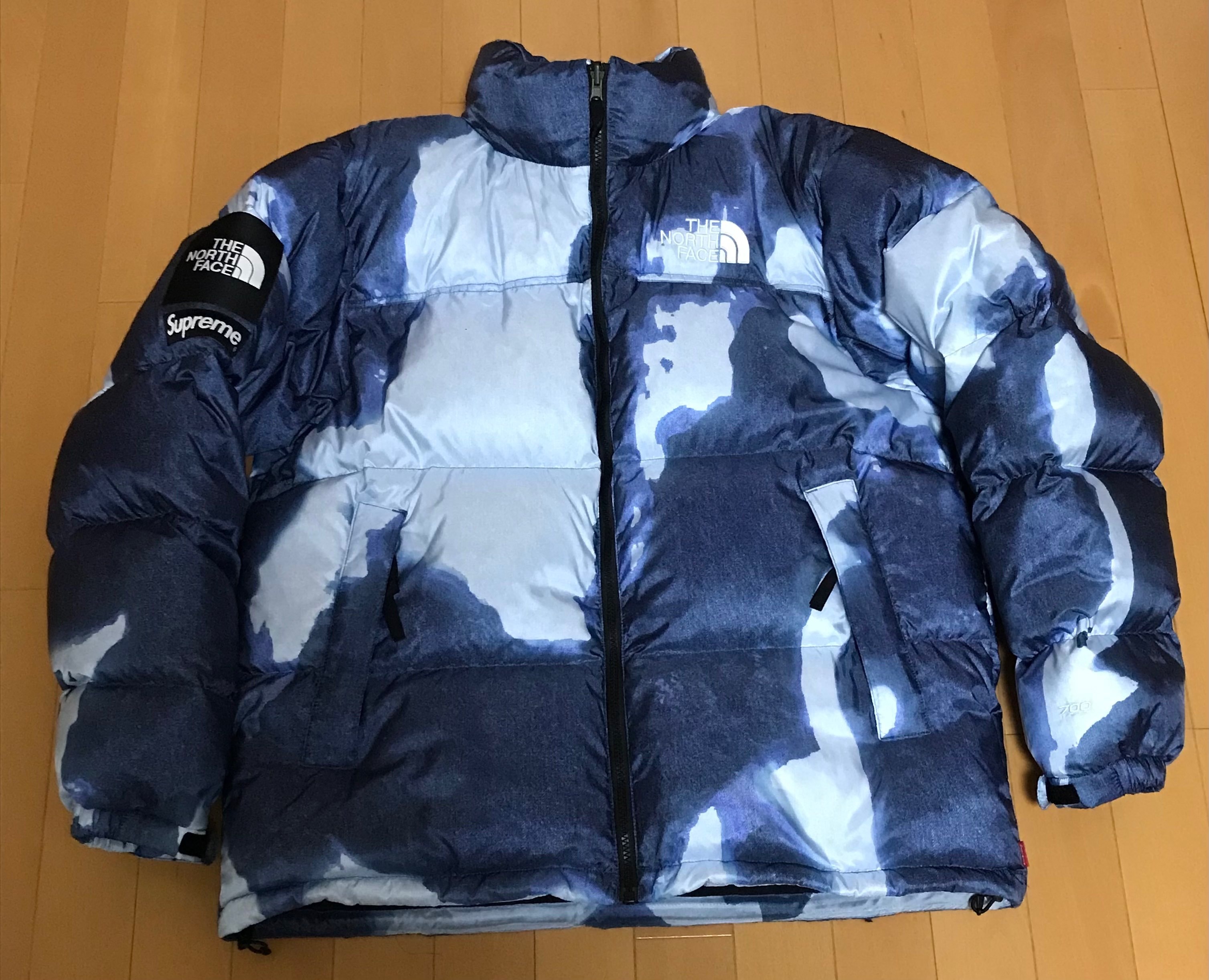 Supreme x The North Face Bleached Denim Print Nuptse Jacket "Indigo"