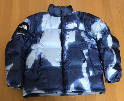 Supreme x The North Face Bleached Denim Print Nuptse Jacket "Indigo"