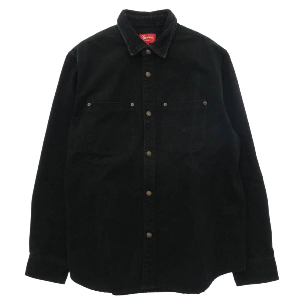 Supreme シュプリーム 19AW Script Canvas Snap Shirt Black スクリプト キャンバス スナップ シャツ ブラック ブラック系 L【中古】