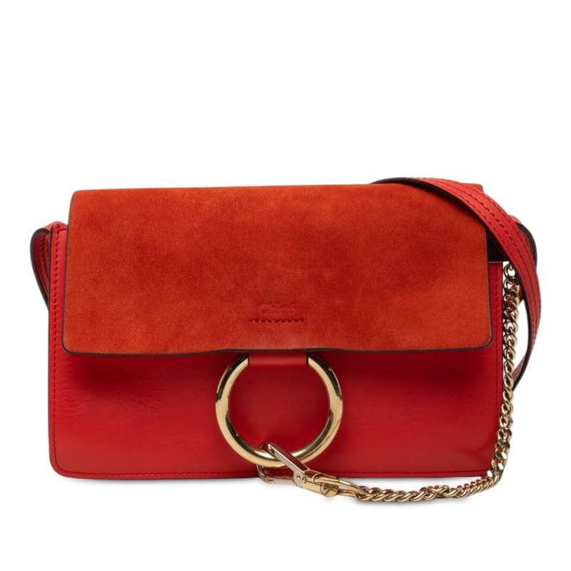 クロエ フェイ 斜め掛け ショルダーバッグ レッド系 レザー スウェード レディース Chloe 中古