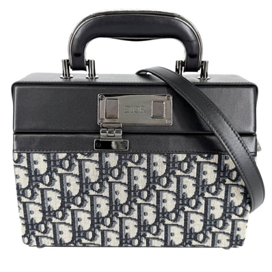 Christian Dior クリスチャンディオール 2WAY オブリーク ディオールロック ハンドバッグ 肩掛け 斜め掛け キャンバス レザー ネイビー 紺 シルバー金具 メンズ【中古品】