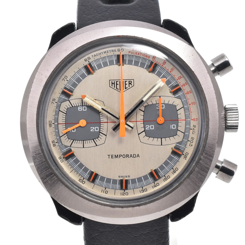 ホイヤー Heuer 733809 ヴィンテージ テンポラーダ クロノグラフ シルバー 手巻き メンズ 良品 腕時計 O#151374