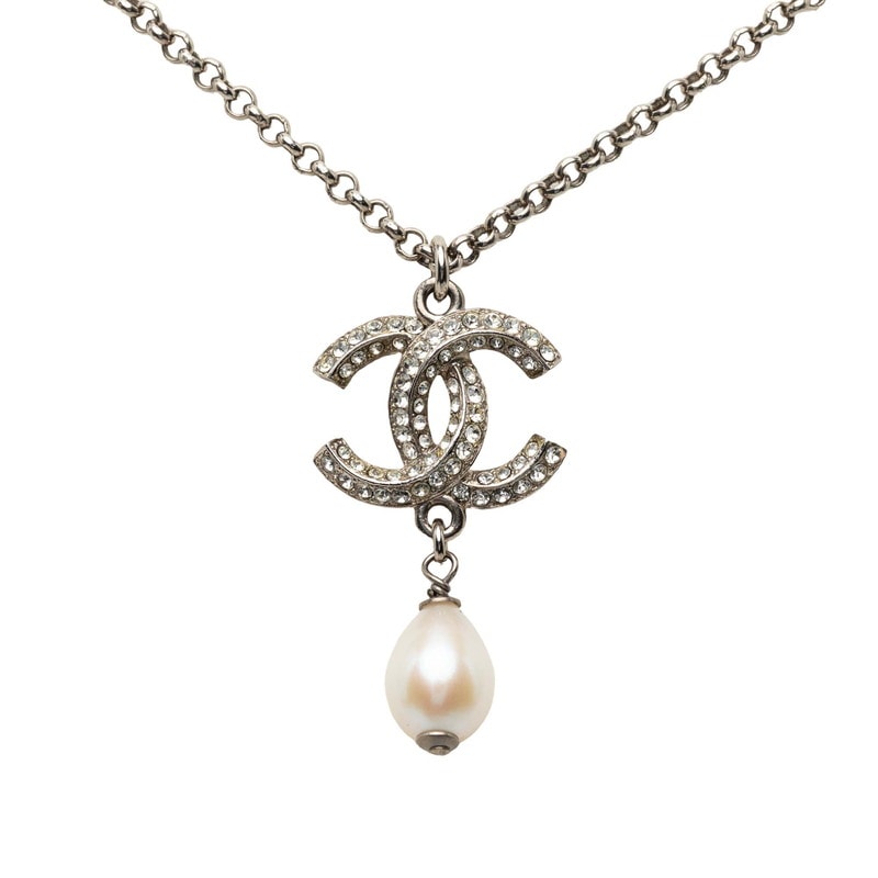 シャネル ココマーク ネックレス シルバー メタル フェイクパール ラインストーン レディース CHANEL 中古