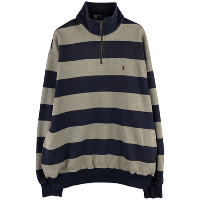 古着 ラルフローレン Ralph Lauren POLO by Ralph Lauren ボーダー柄 ハーフジップスウェットシャツ トレーナー メンズXL相当/eaa601657