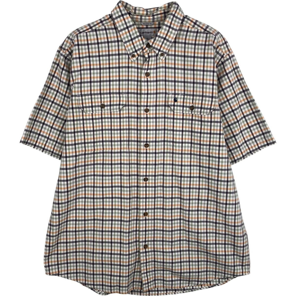 古着 カーハート Carhartt RELAXED FIT チェック柄 ボタンダウン 半袖 ワークシャツ メンズXL相当/eaa477518