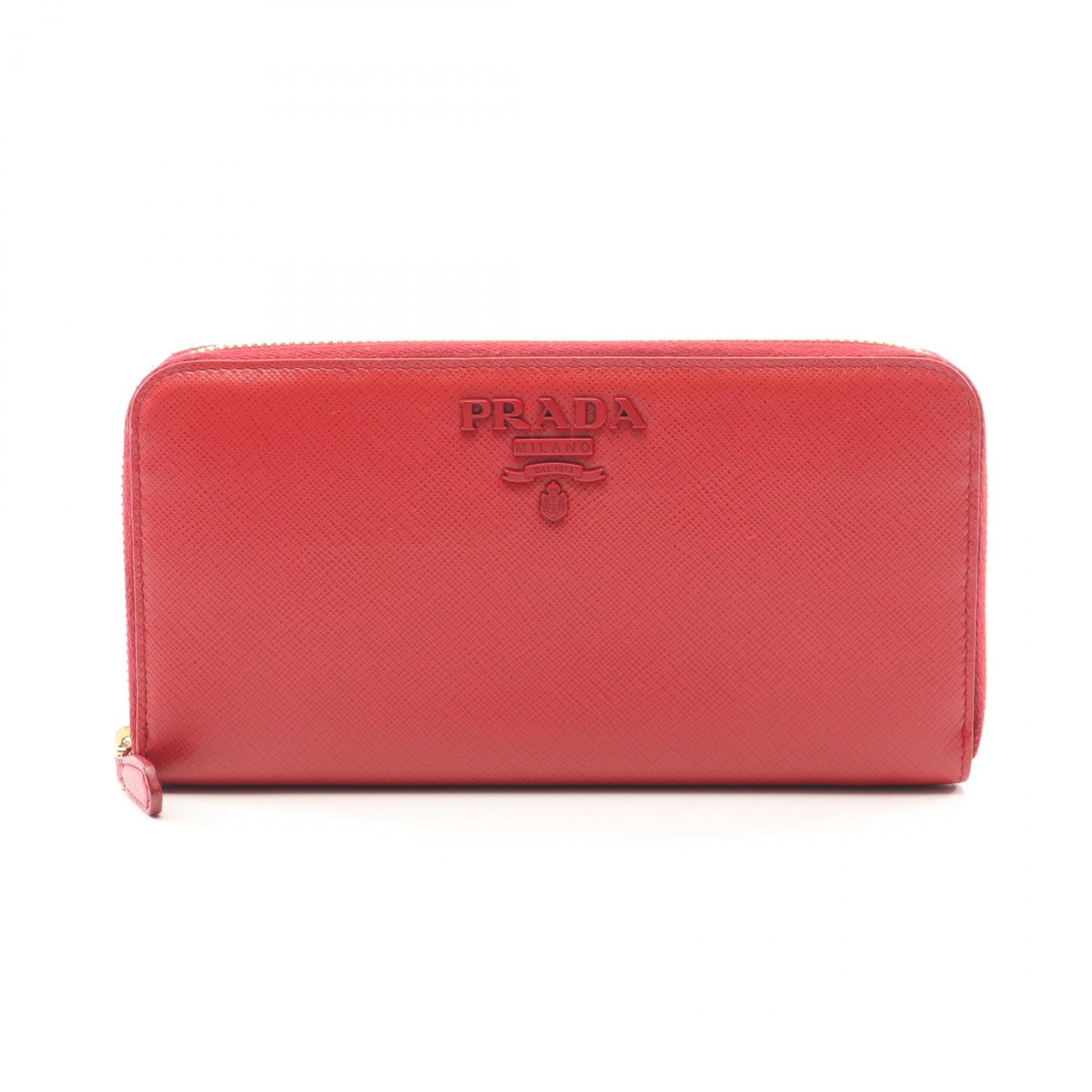 プラダ PRADA ラウンド長財布 財布 レザー レディース レッド系 【中古】