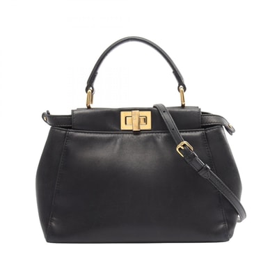 フェンディ FENDI ミニピーカブー 2WAY ハンドバッグ バッグ レザー レディース ブラック系 8BN244 【中古】