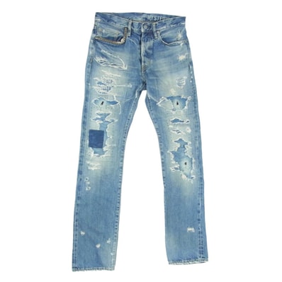 HYSTERIC GLAMOUR ヒステリックグラマー デニムパンツ 0262AP11 RWH加工 クラッシュ ダメージ加工 スタッズ ストレート デニムパンツ インディゴブルー系 30【中古】