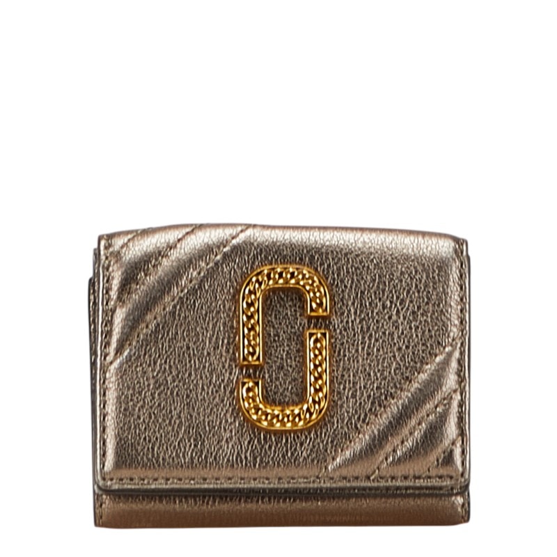 マークジェイコブス ザ グラムショット 三つ折り財布 ゴールド レザー レディース MARC JACOBS 中古