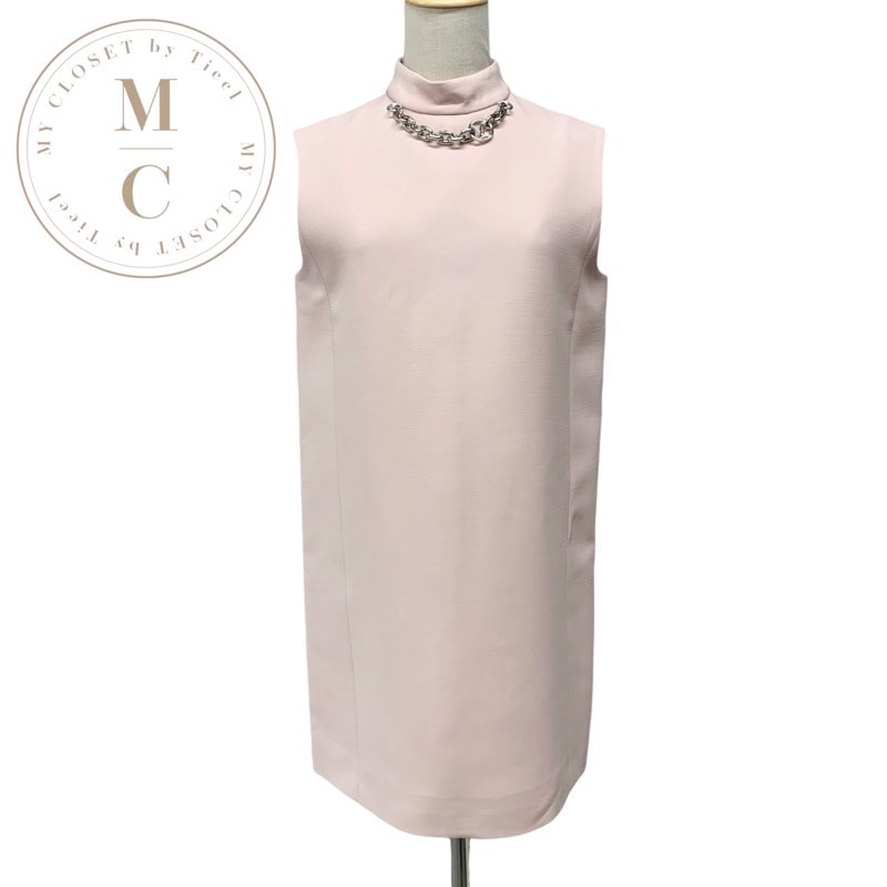 ルイヴィトン LOUIS VUITTON ワンピース ウール シルク ピンク シルバー モックネックストレートドレス ノースリーブ LV サークル