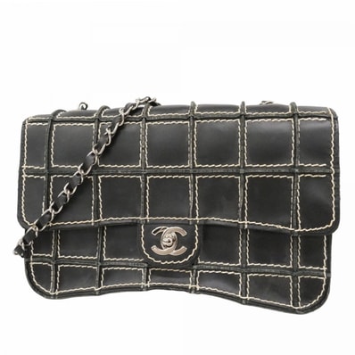 【6dd4633-k】シャネル ショルダーバッグ チョコバー チェーンショルダー ブラック シルバー金具【中古】レディース