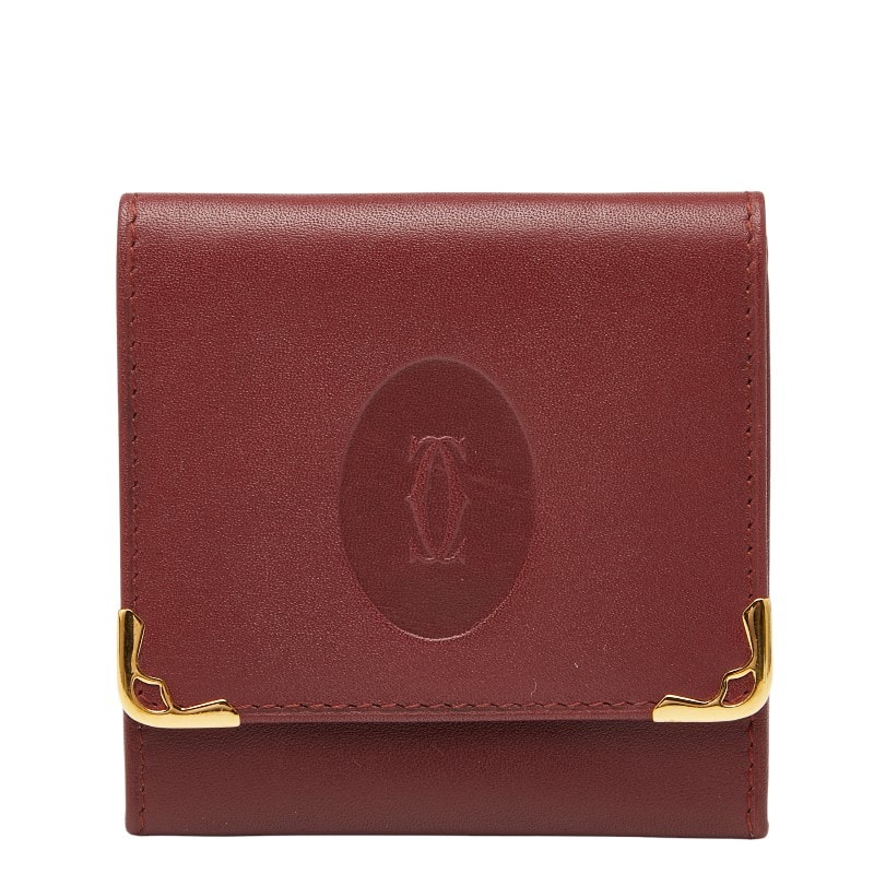 カルティエ マストライン コインケース ワインレッド ゴールド レザー レディース CARTIER 【中古】